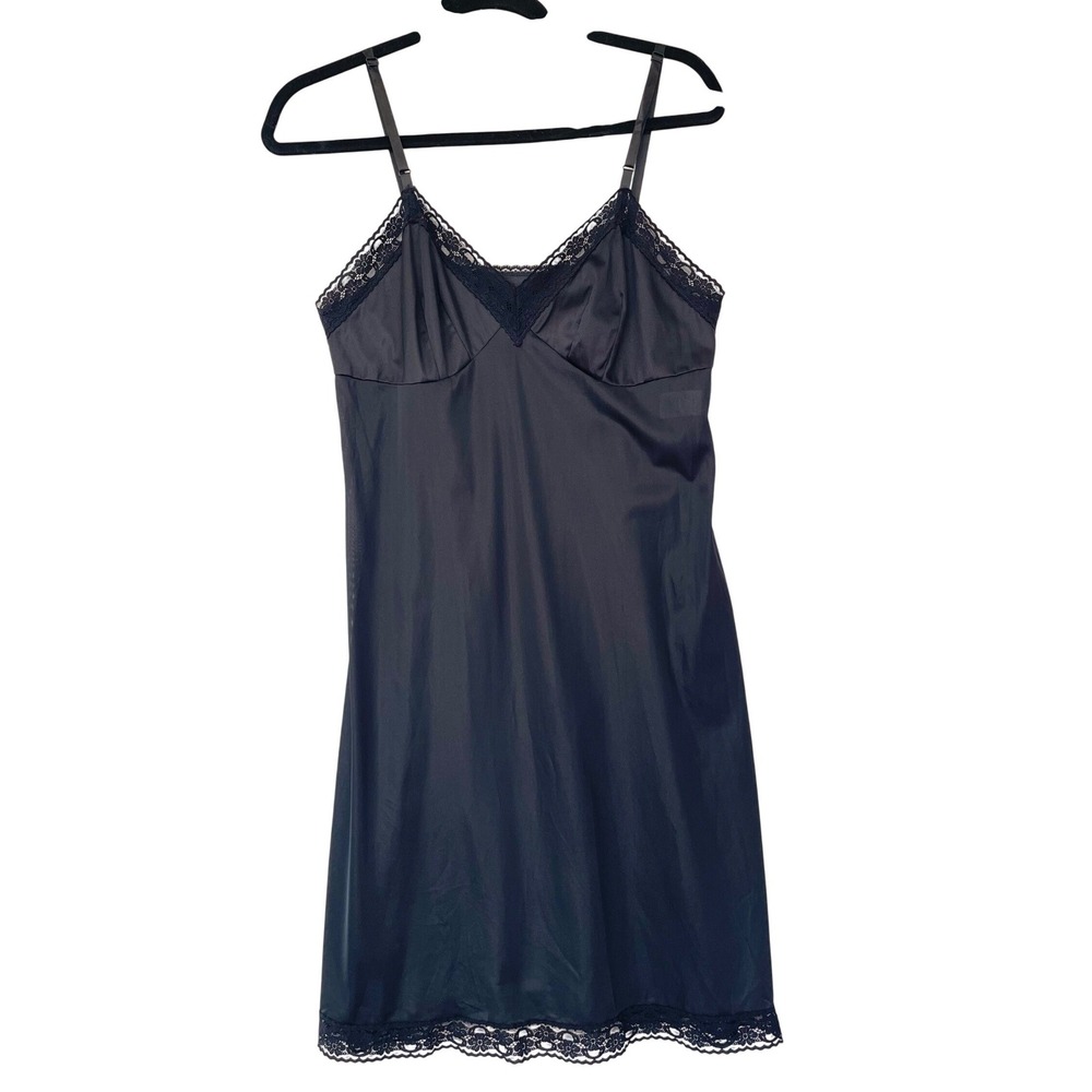 Vanity Fair Full Slip Langerie Dress Women 36 Black Lace Trim Vintage 10-103‎